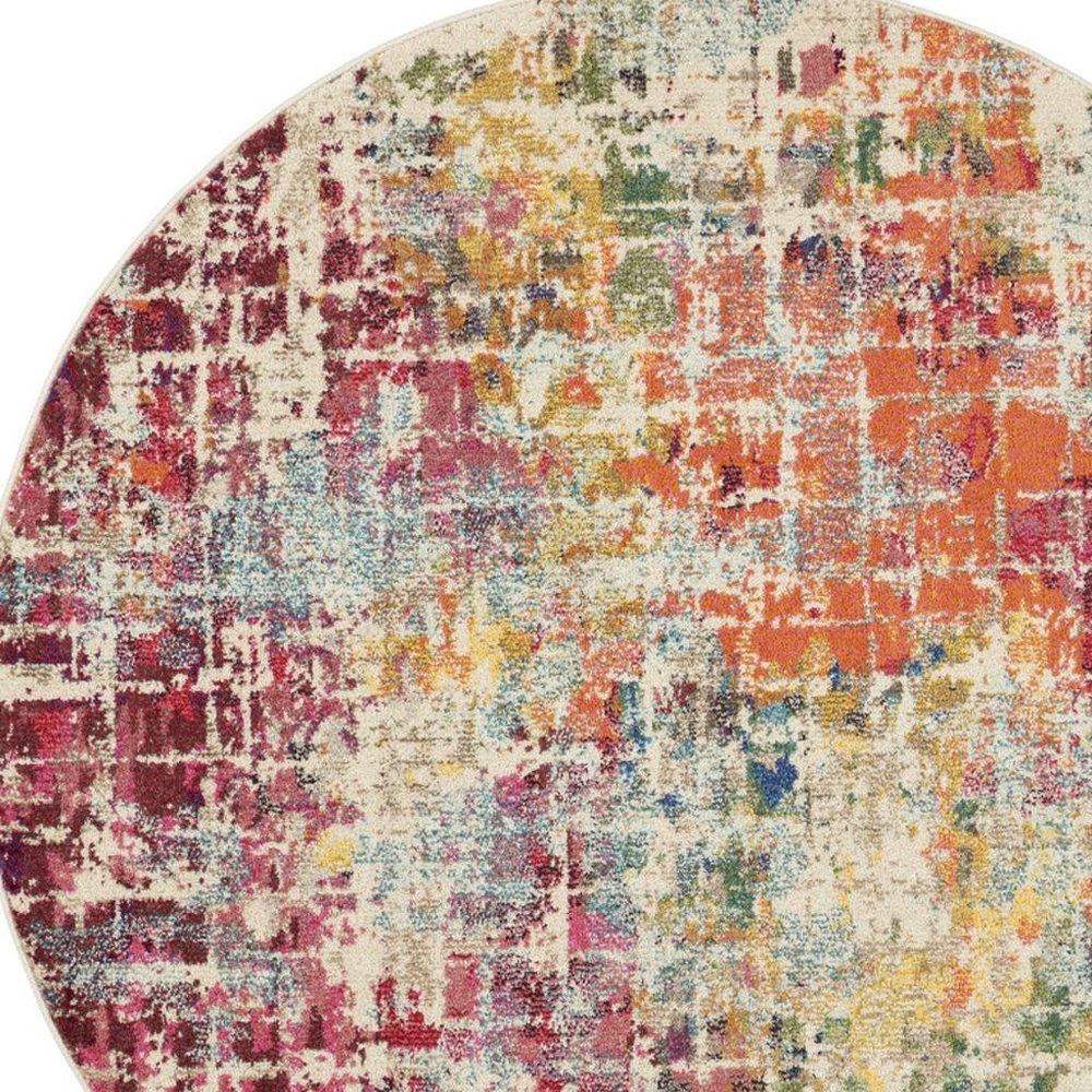 4' Pink Abstract Distressed Round Rug
