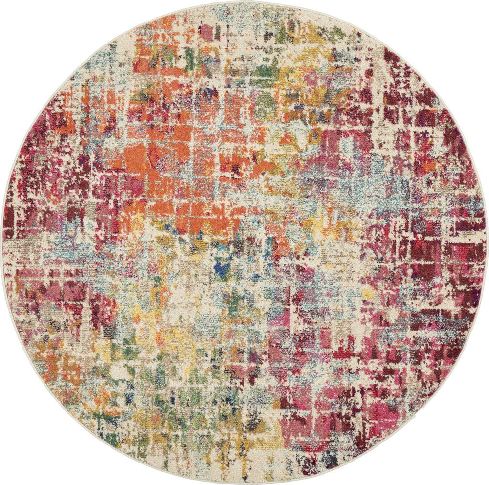 4' Pink Abstract Distressed Round Rug