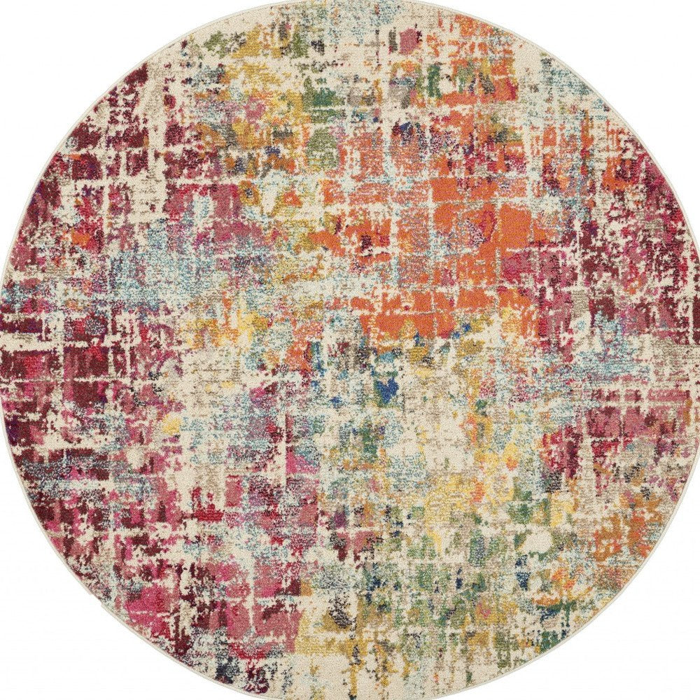 4' Pink Abstract Distressed Round Rug
