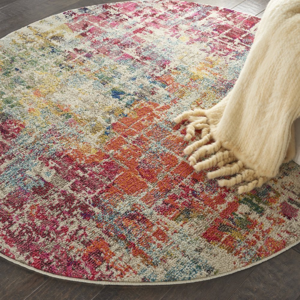 4' Pink Abstract Distressed Round Rug
