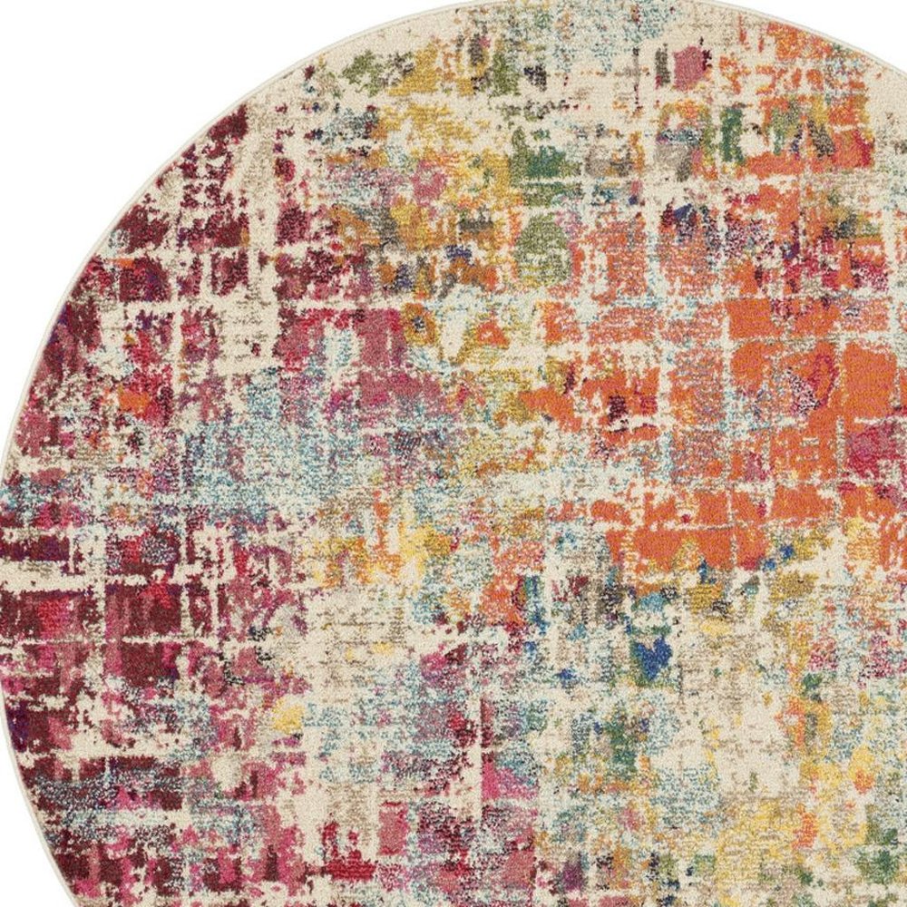 5' X 5' Pink Round Abstract Power Loom Distressed Non Skid Area Rug