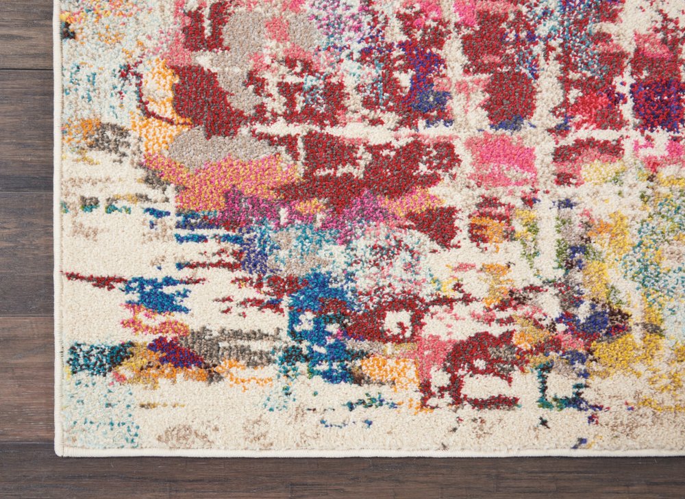 5' X 7' Pink Abstract Power Loom Distressed Non Skid Area Rug