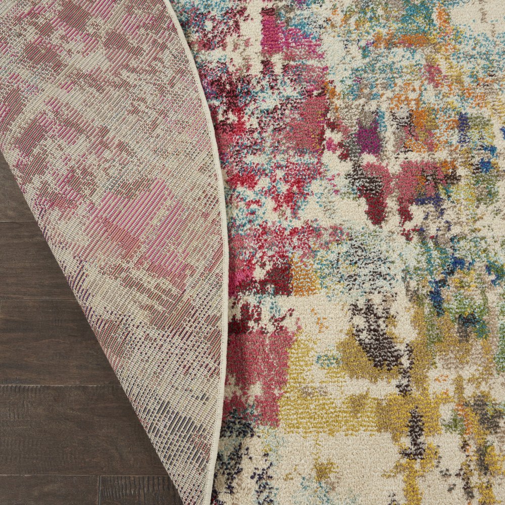 8' X 8' Pink Round Abstract Power Loom Distressed Non Skid Area Rug