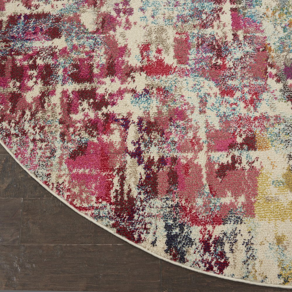 8' X 8' Pink Round Abstract Power Loom Distressed Non Skid Area Rug