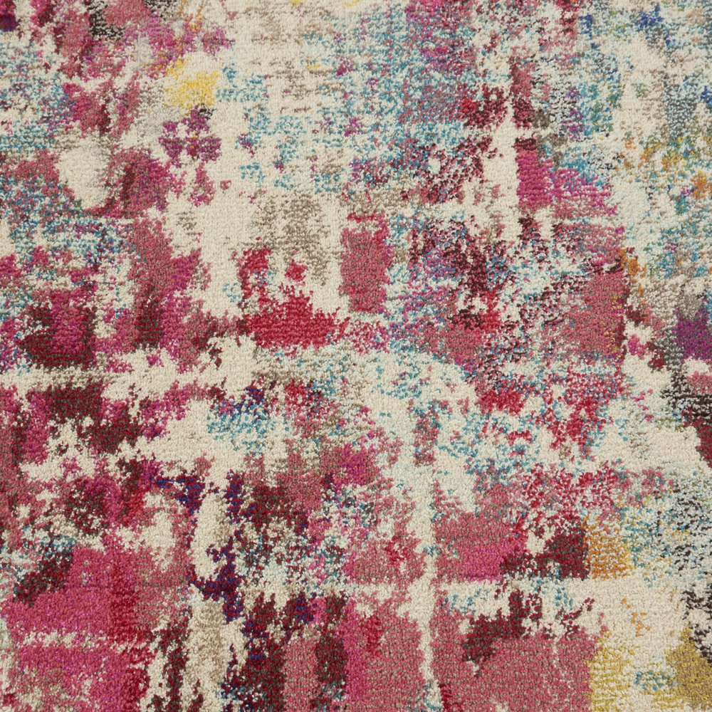 8' X 8' Pink Round Abstract Power Loom Distressed Non Skid Area Rug