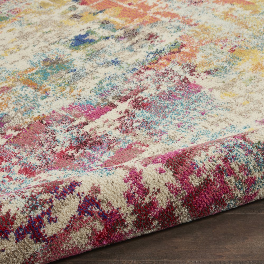 8' X 8' Pink Round Abstract Power Loom Distressed Non Skid Area Rug