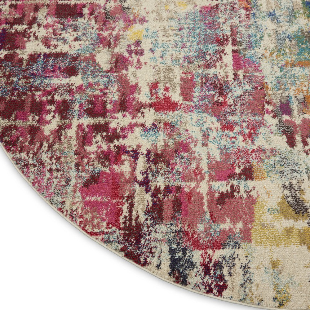 8' X 8' Pink Round Abstract Power Loom Distressed Non Skid Area Rug