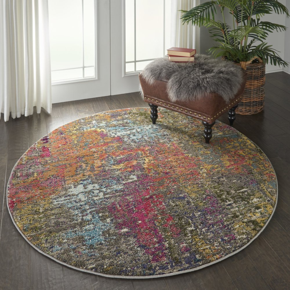 4' Sunset Abstract Round Rug