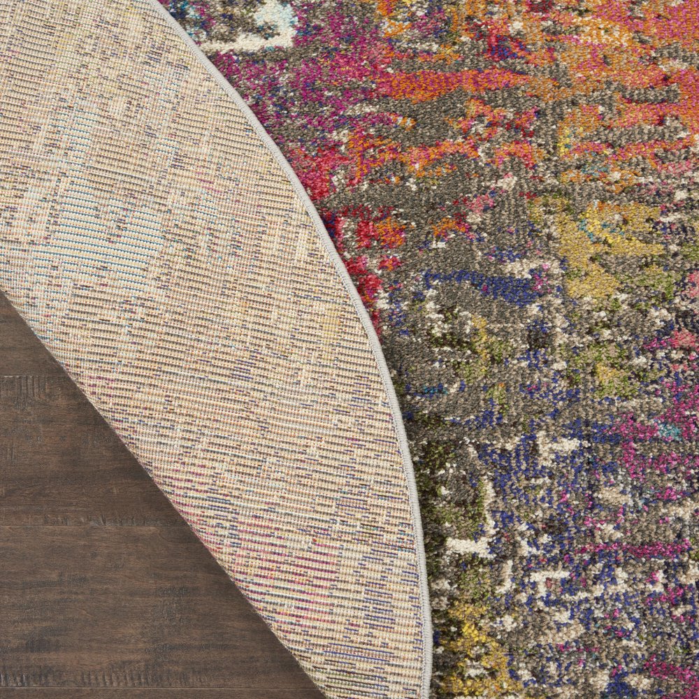 5' X 5' Sunset Round Abstract Power Loom Non Skid Area Rug