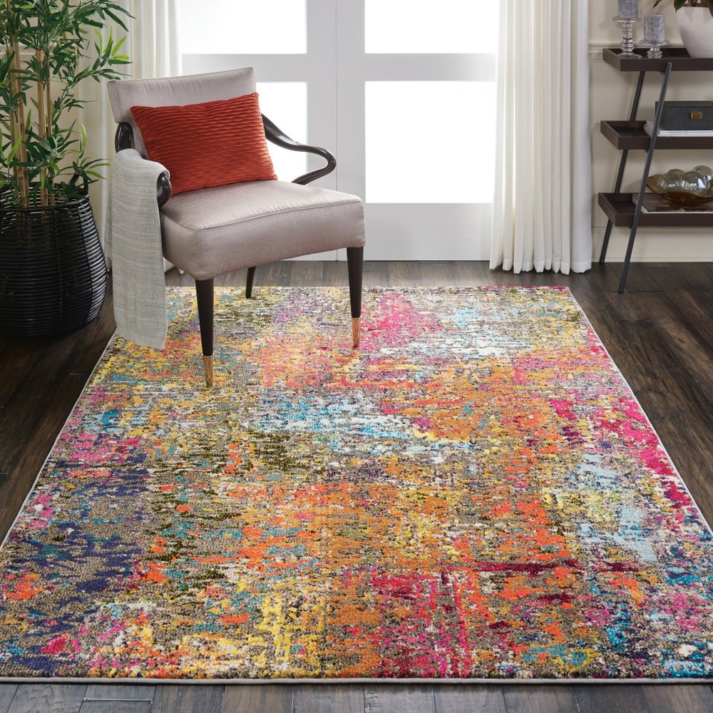 5' X 7' Sunset Abstract Power Loom Non Skid Area Rug