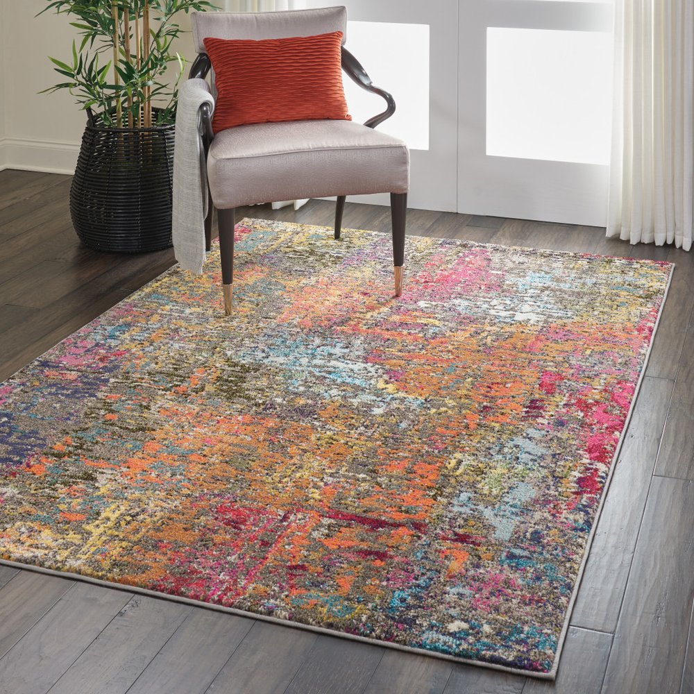 5' X 7' Sunset Abstract Power Loom Non Skid Area Rug