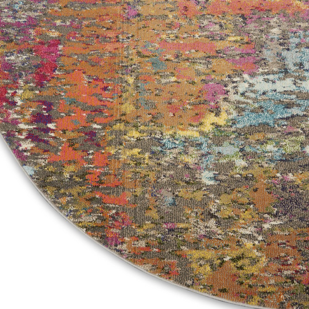8' X 8' Sunset Round Abstract Power Loom Non Skid Area Rug
