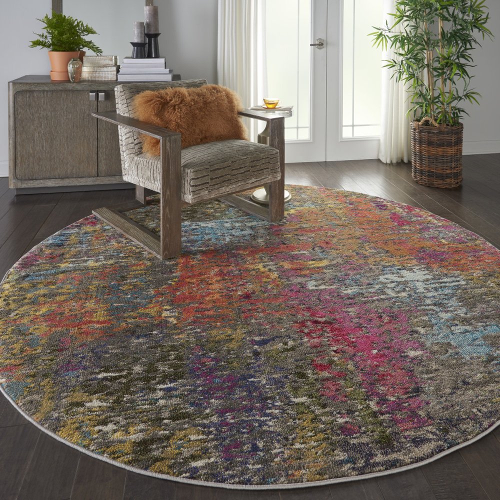 8' X 8' Sunset Round Abstract Power Loom Non Skid Area Rug