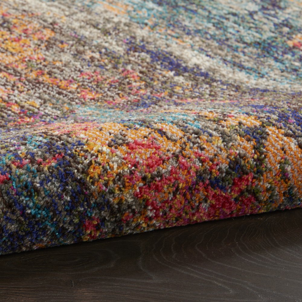 8' Blue And Orange Abstract Round Rug