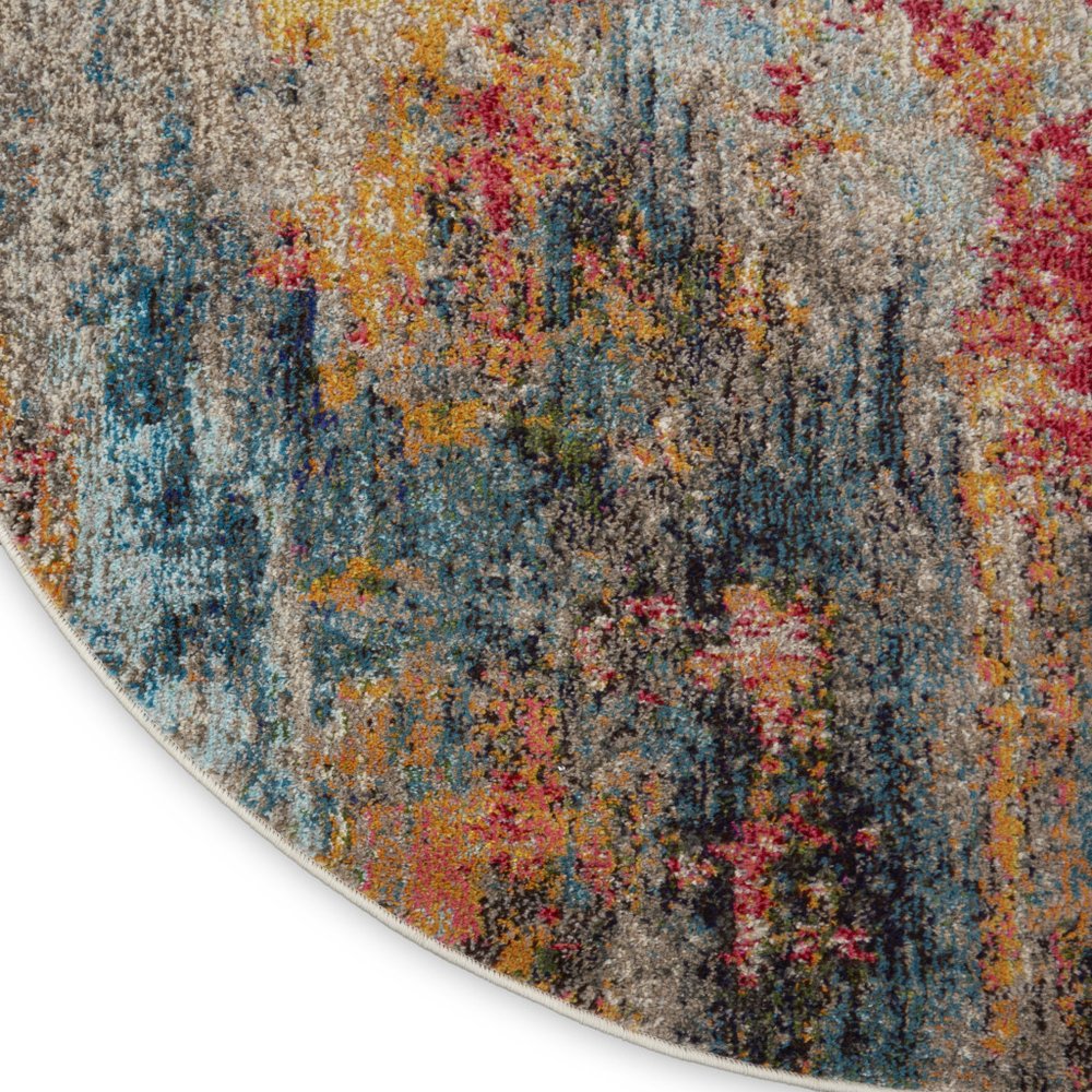 8' Blue And Orange Abstract Round Rug