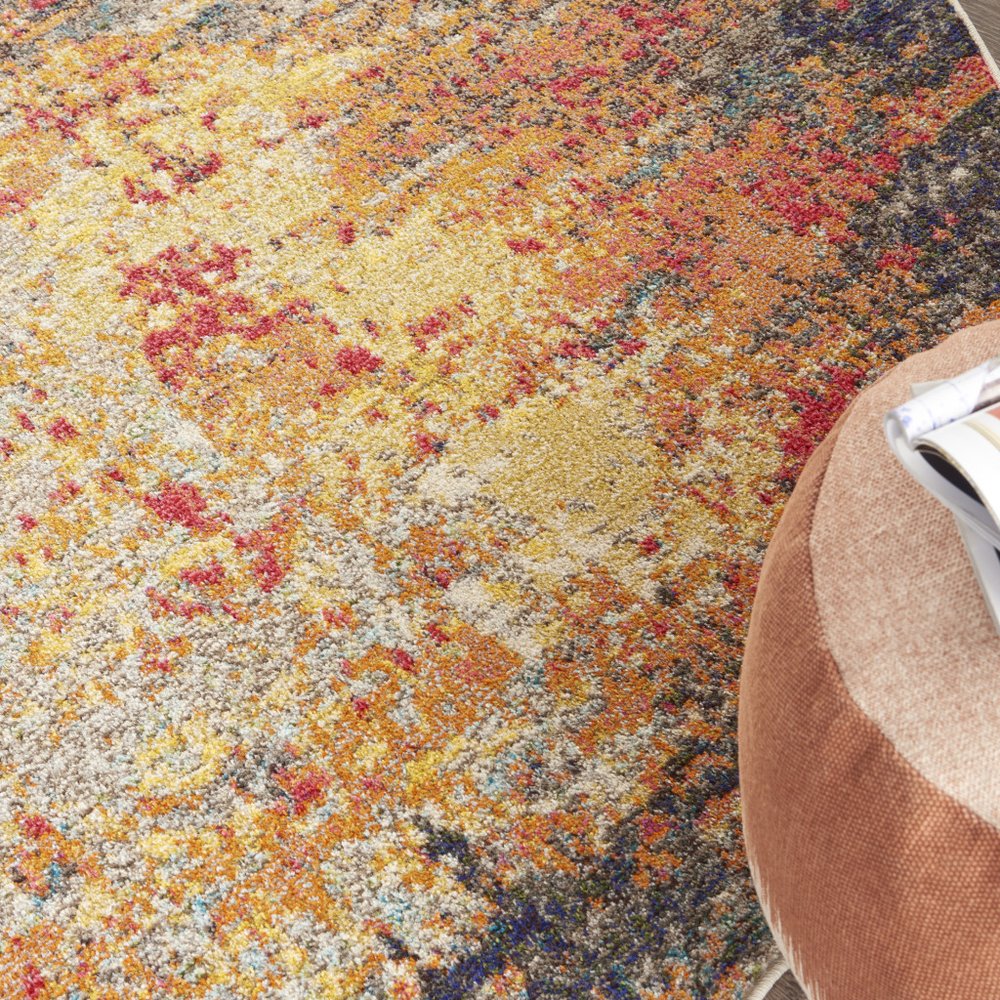 8' Blue And Orange Abstract Round Rug