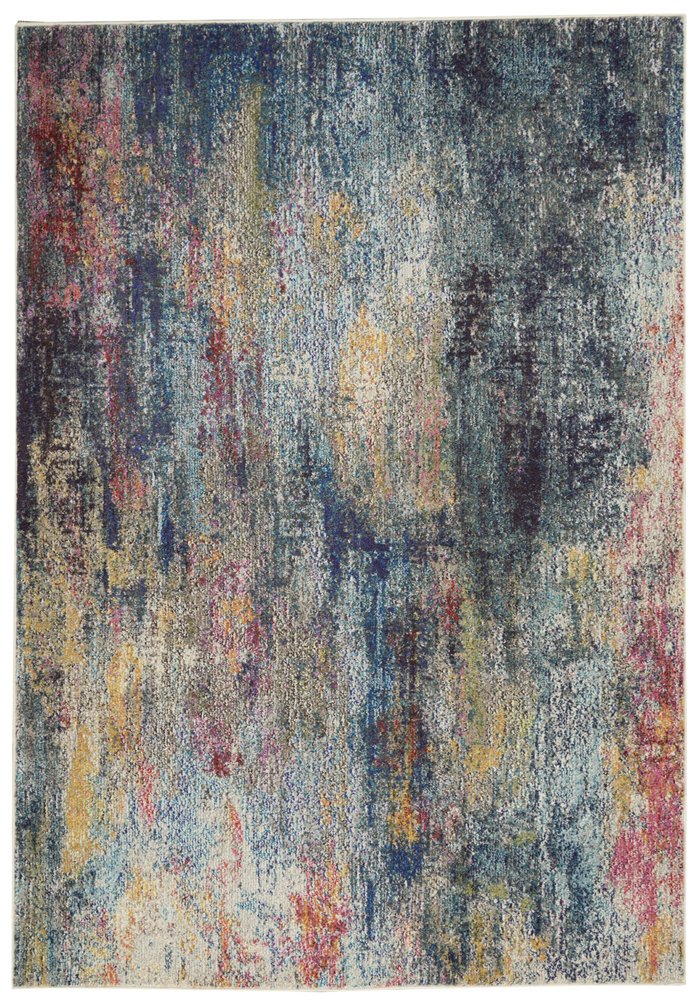 4' X 6' Blue And Ivory Abstract Distressed Area Rug