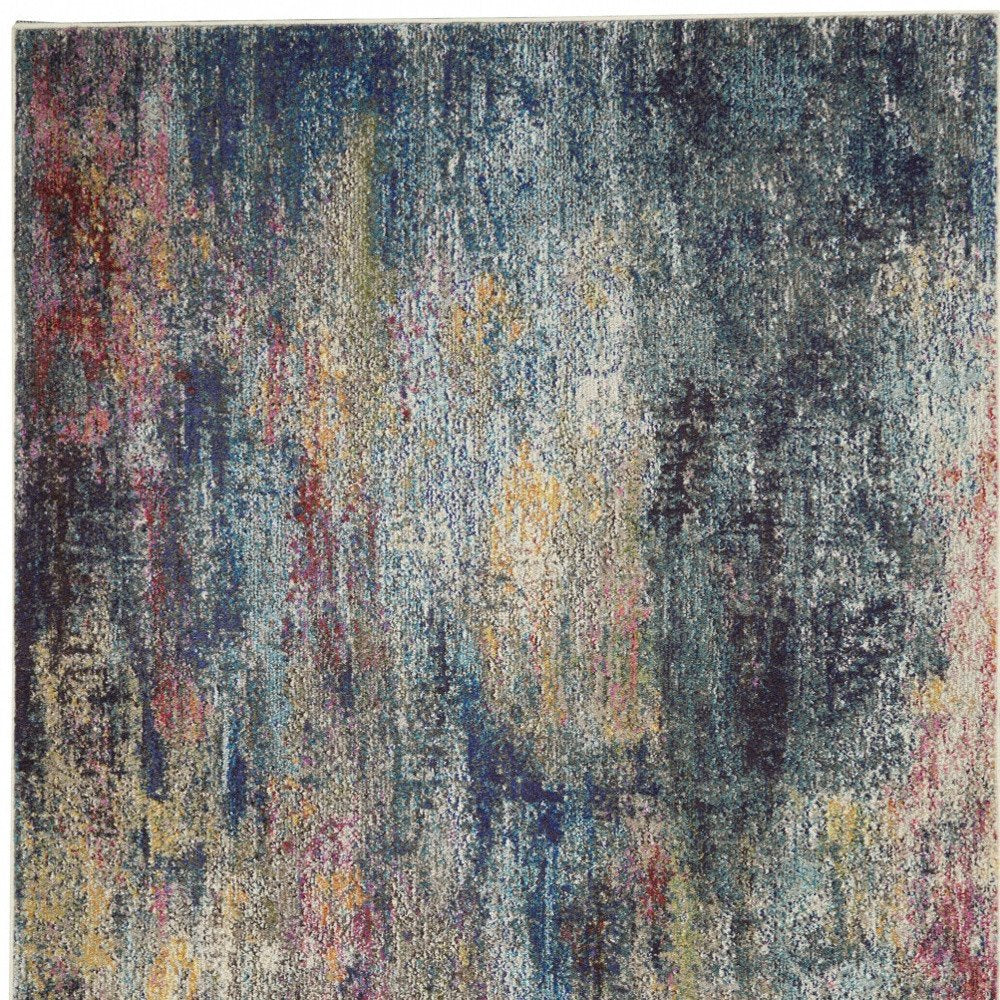 4' X 6' Blue And Ivory Abstract Distressed Area Rug