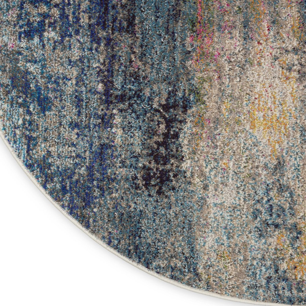 4' Blue And Ivory Abstract Round Rug