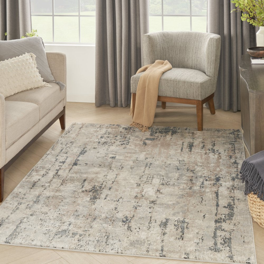 4' X 6' Beige And Grey Abstract Power Loom Non Skid Area Rug
