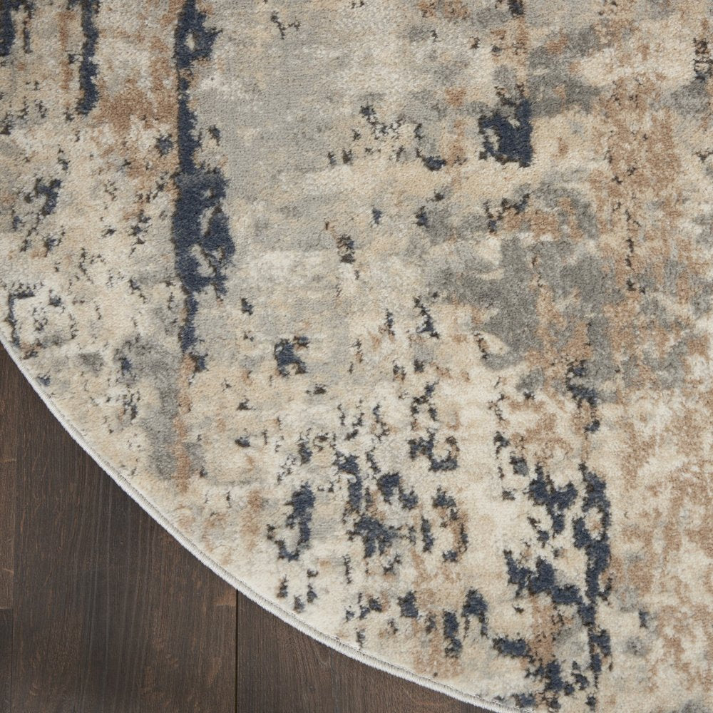 8' Beige And Ivory Abstract Distressed Round Rug