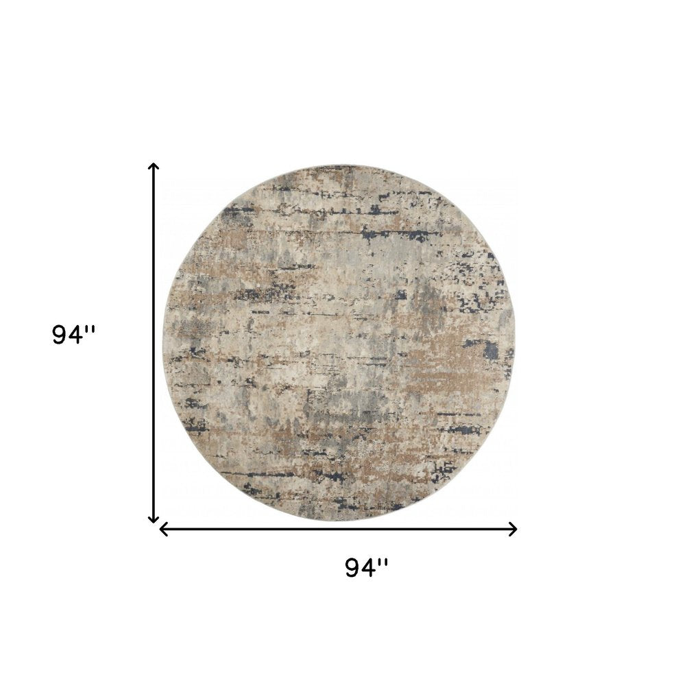 8' Beige And Ivory Abstract Distressed Round Rug
