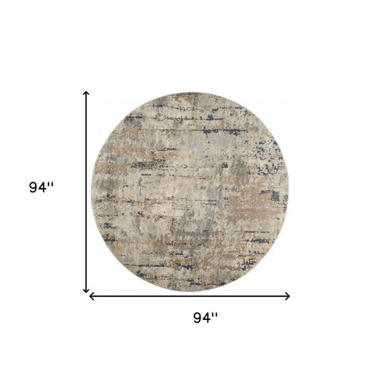 8' Beige And Ivory Abstract Distressed Round Rug