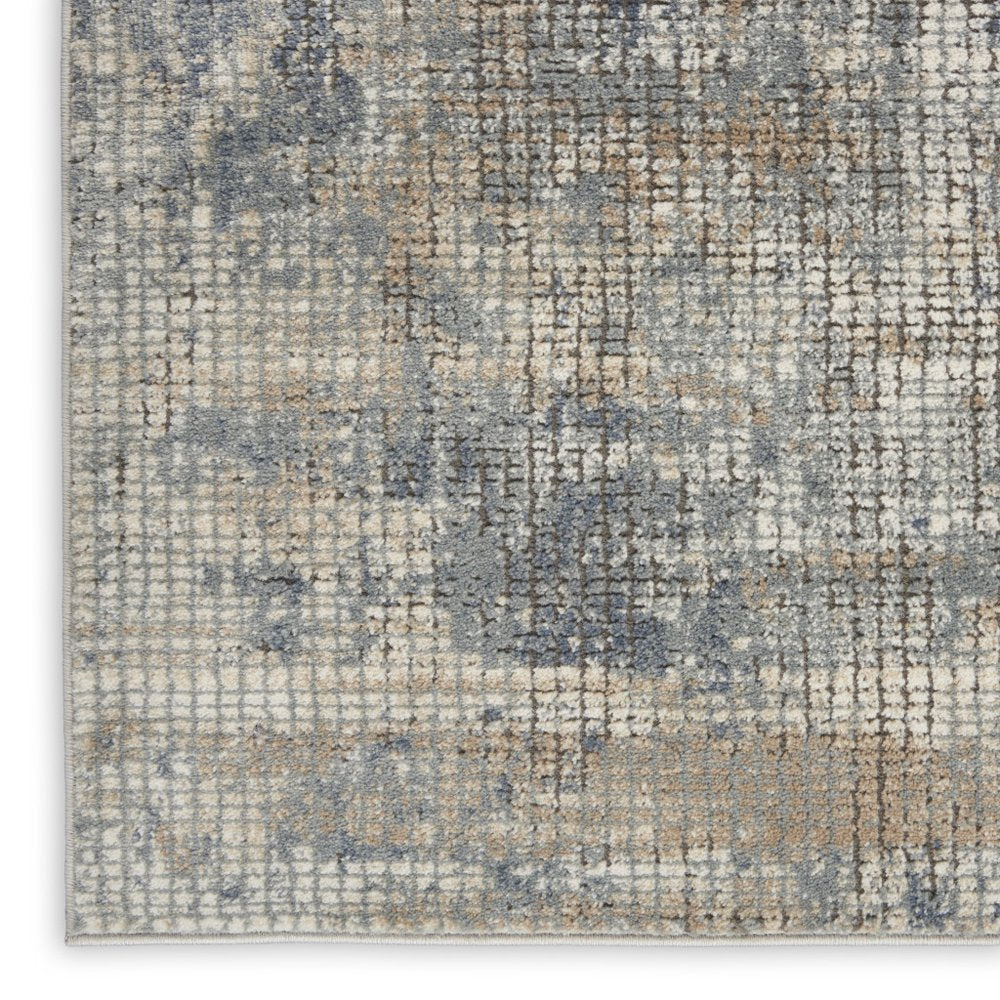 3' X 5' Blue And Beige Abstract Power Loom Distressed Non Skid Area Rug