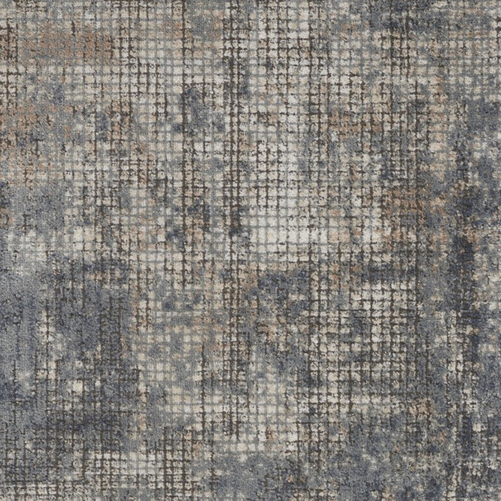 3' X 5' Blue And Beige Abstract Power Loom Distressed Non Skid Area Rug
