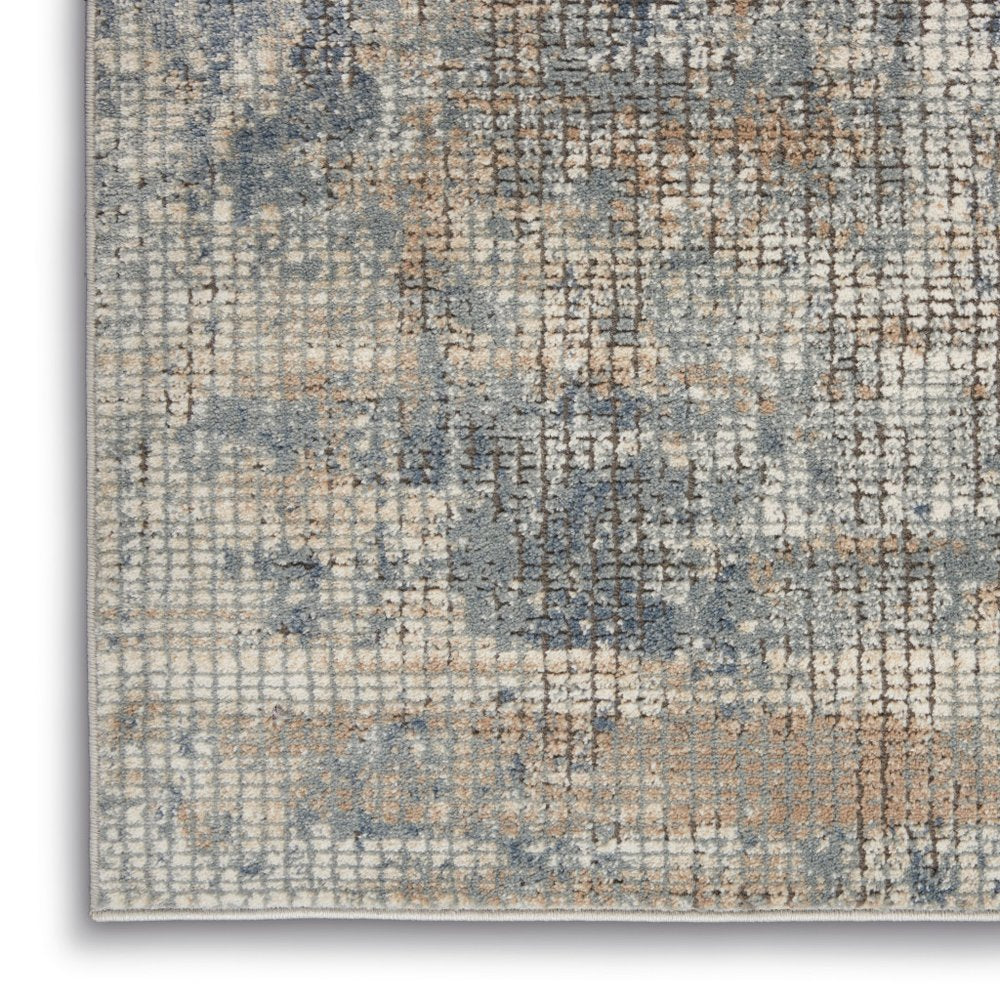 2' X 4' Blue And Beige Abstract Power Loom Distressed Non Skid Area Rug
