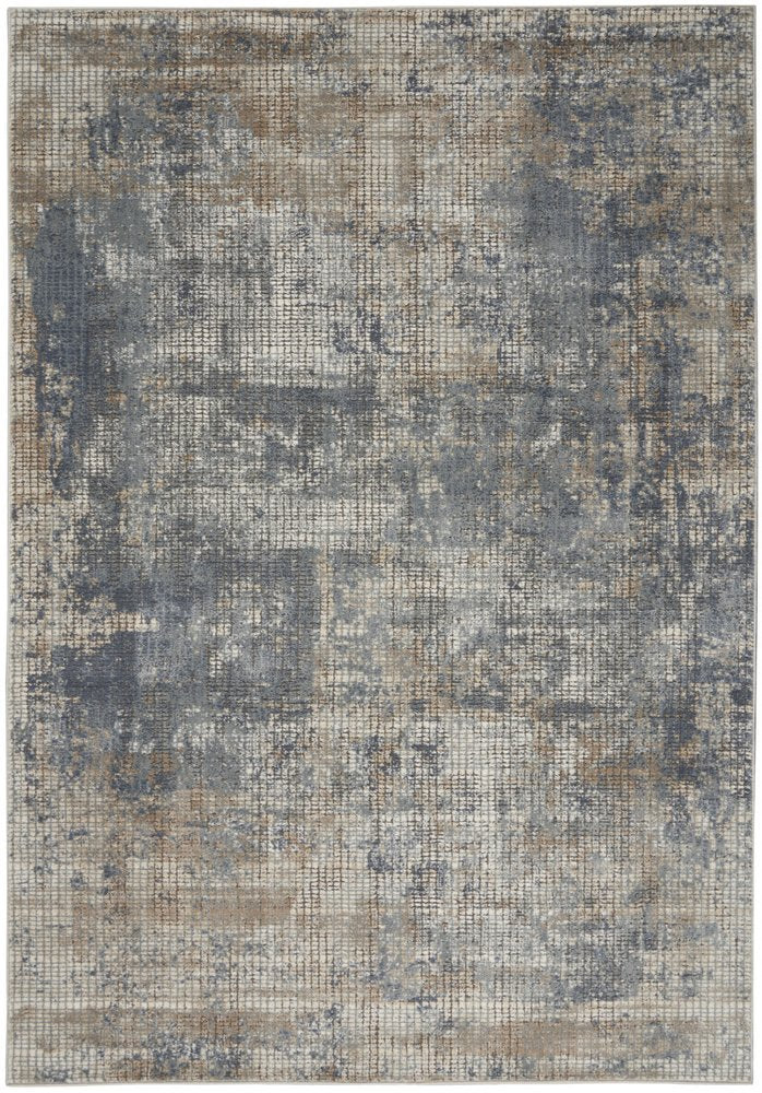5' X 7' Blue And Beige Abstract Power Loom Distressed Non Skid Area Rug
