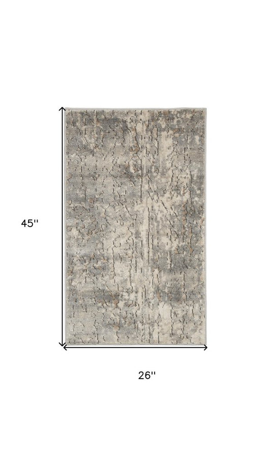 2' X 4' Beige And Grey Abstract Power Loom Non Skid Area Rug