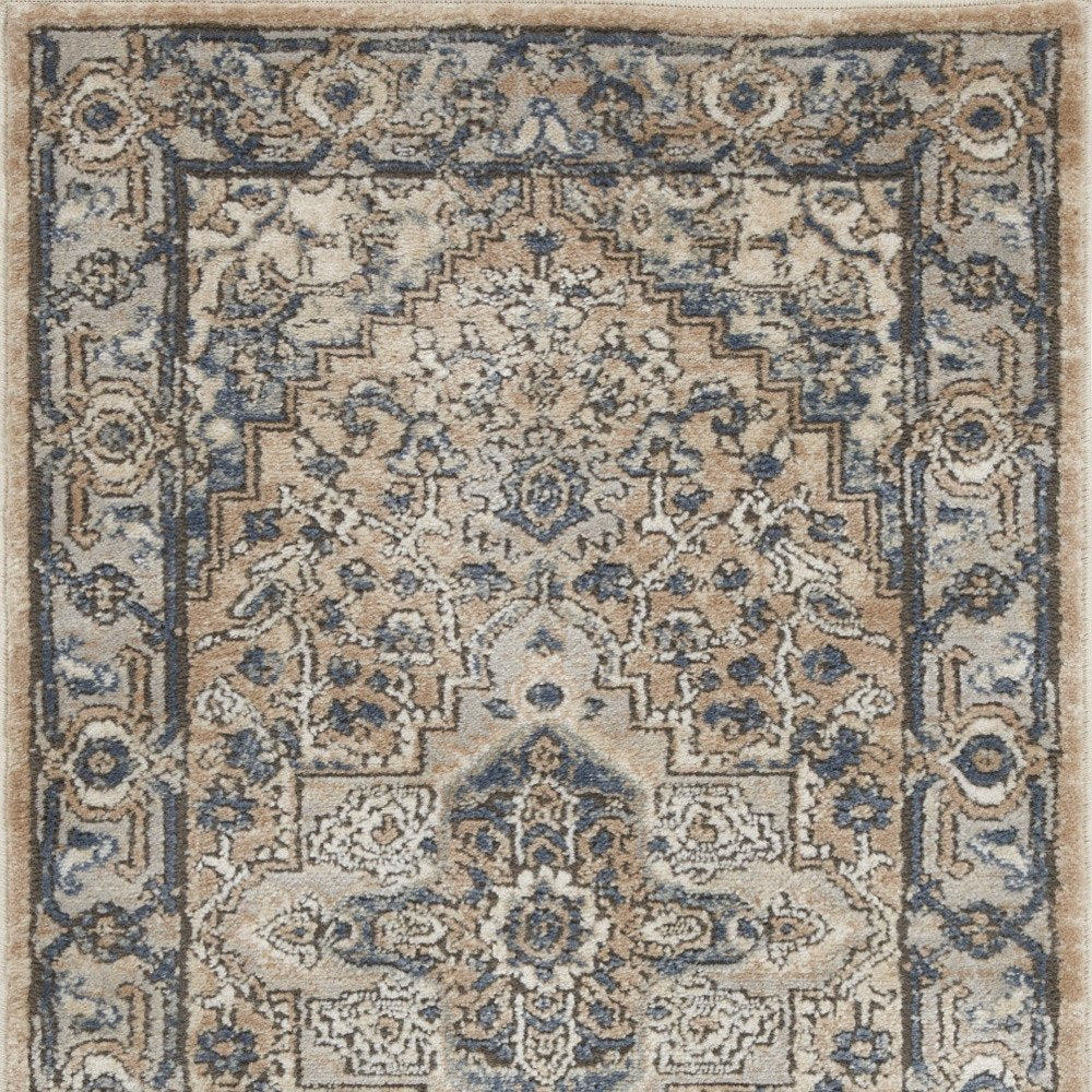2' X 4' Beige And Ivory Oriental Distressed Area Rug