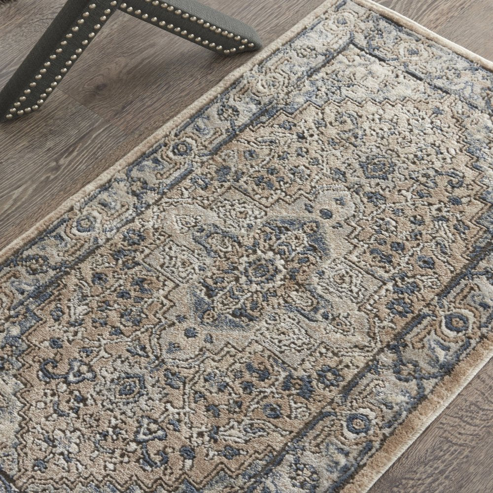 2' X 4' Beige And Ivory Oriental Distressed Area Rug
