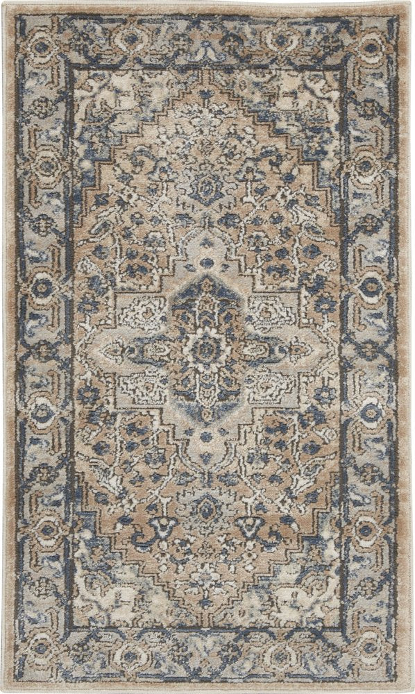2' X 4' Beige And Ivory Oriental Distressed Area Rug