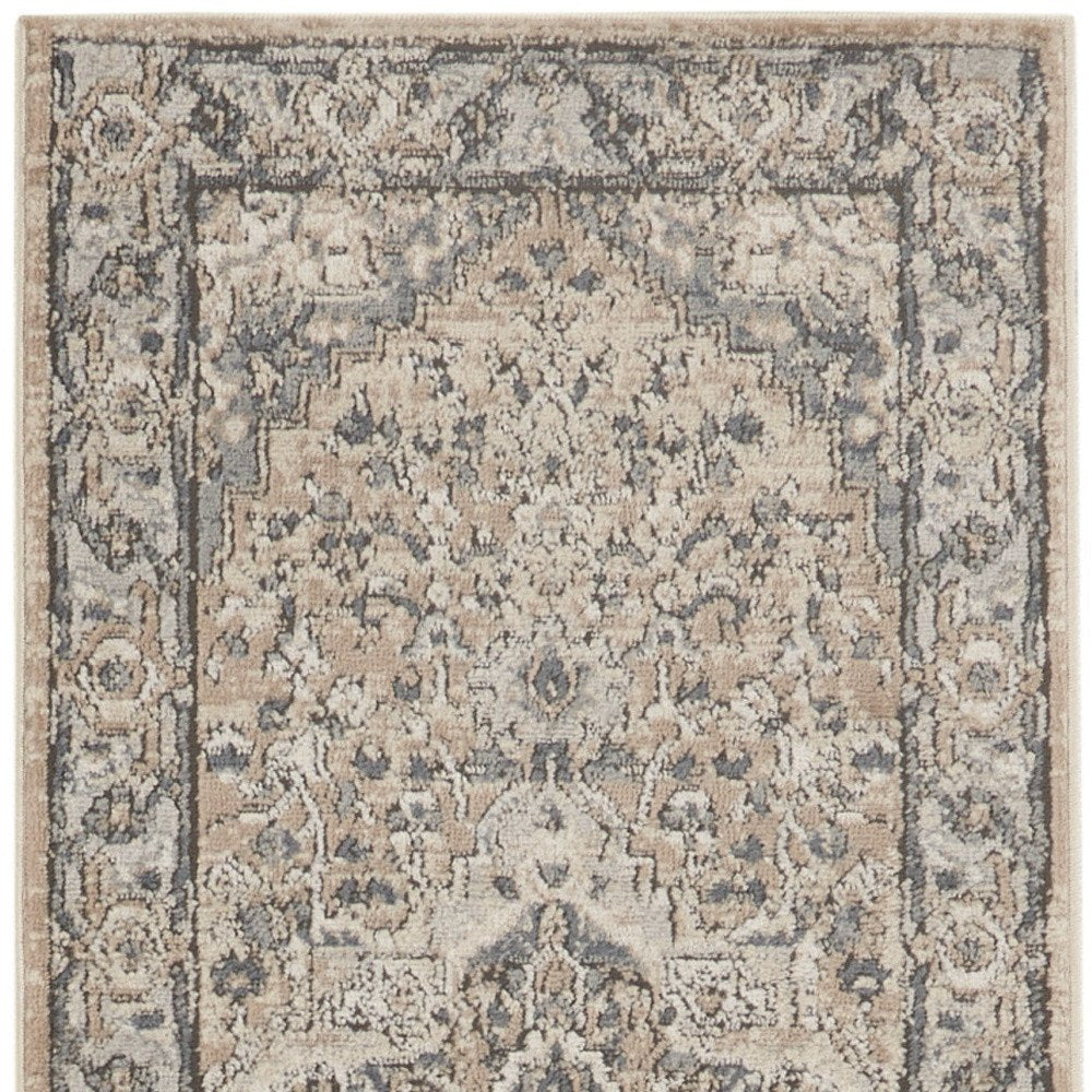 2' X 8' Beige And Grey Oriental Power Loom Non Skid Runner Rug