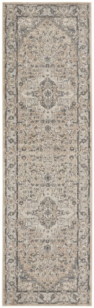 2' X 8' Beige And Grey Oriental Power Loom Non Skid Runner Rug