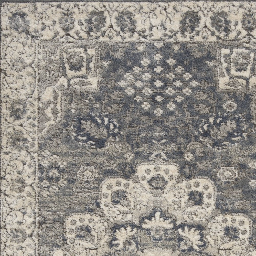 3' X 5' Grey And Ivory Oriental Power Loom Non Skid Area Rug