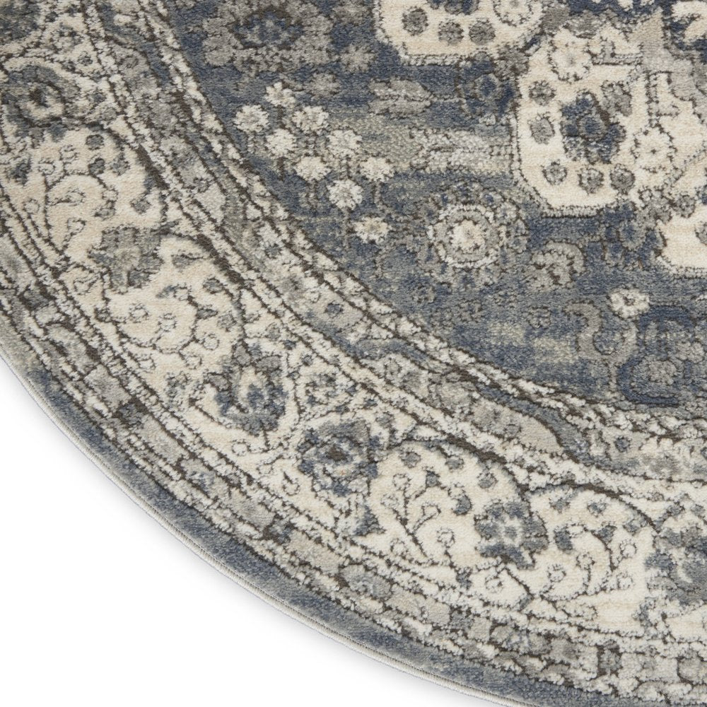 5' Gray And Ivory Oriental Distressed Round Rug