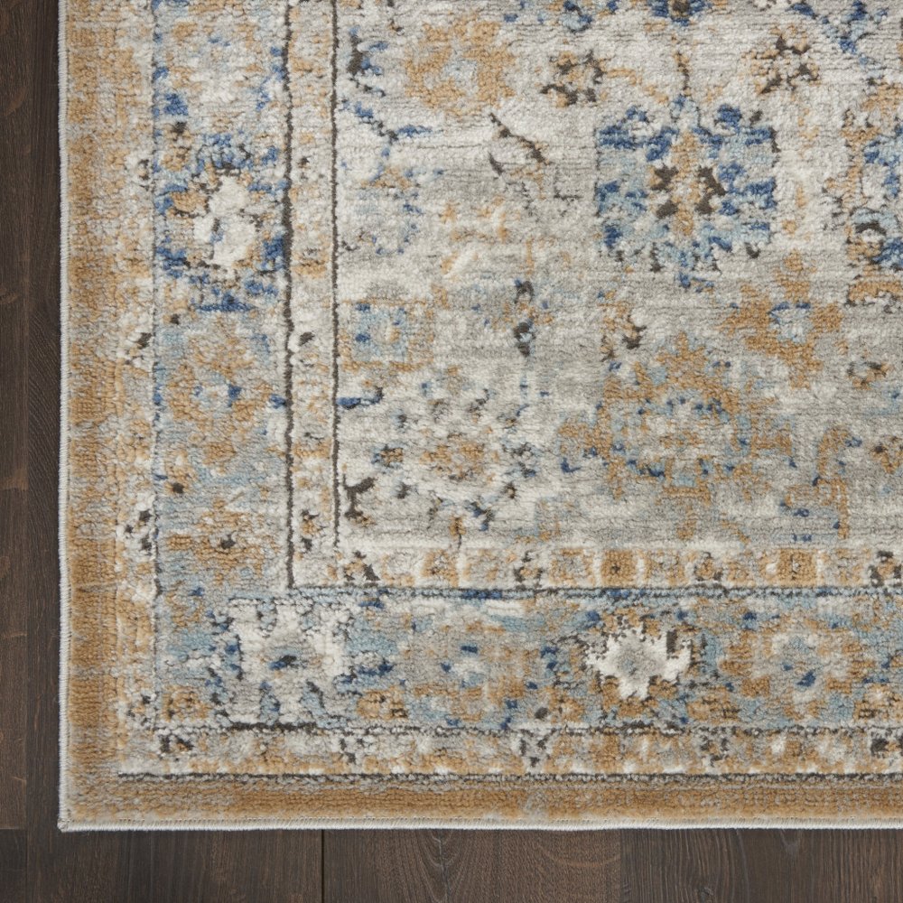 2' X 8' Grey And Light Blue Oriental Power Loom Non Skid Runner Rug