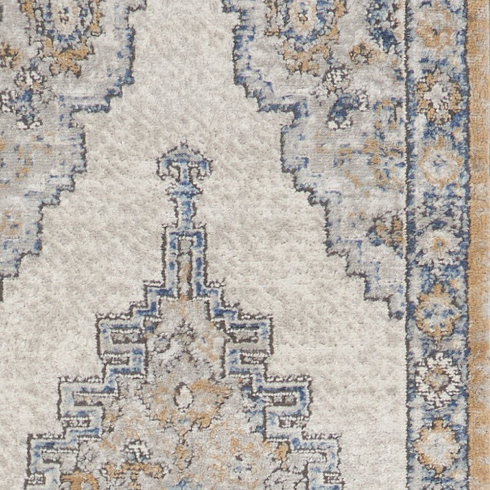 2' X 8' Grey And Light Blue Oriental Power Loom Non Skid Runner Rug