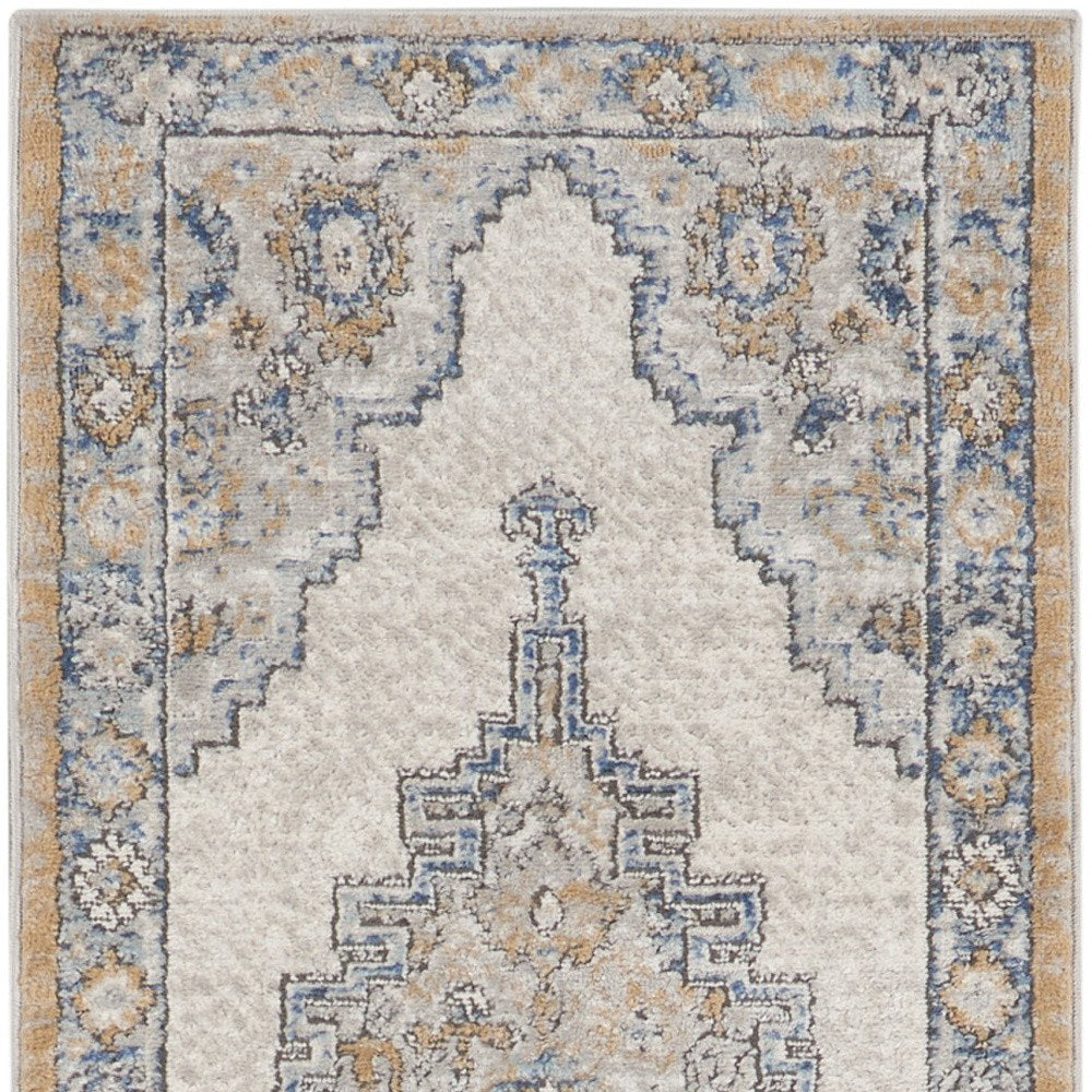 2' X 8' Grey And Light Blue Oriental Power Loom Non Skid Runner Rug