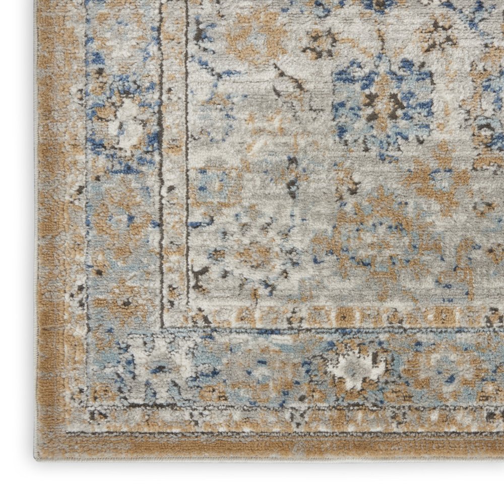 2' X 8' Grey And Light Blue Oriental Power Loom Non Skid Runner Rug