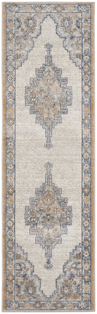 2' X 8' Grey And Light Blue Oriental Power Loom Non Skid Runner Rug