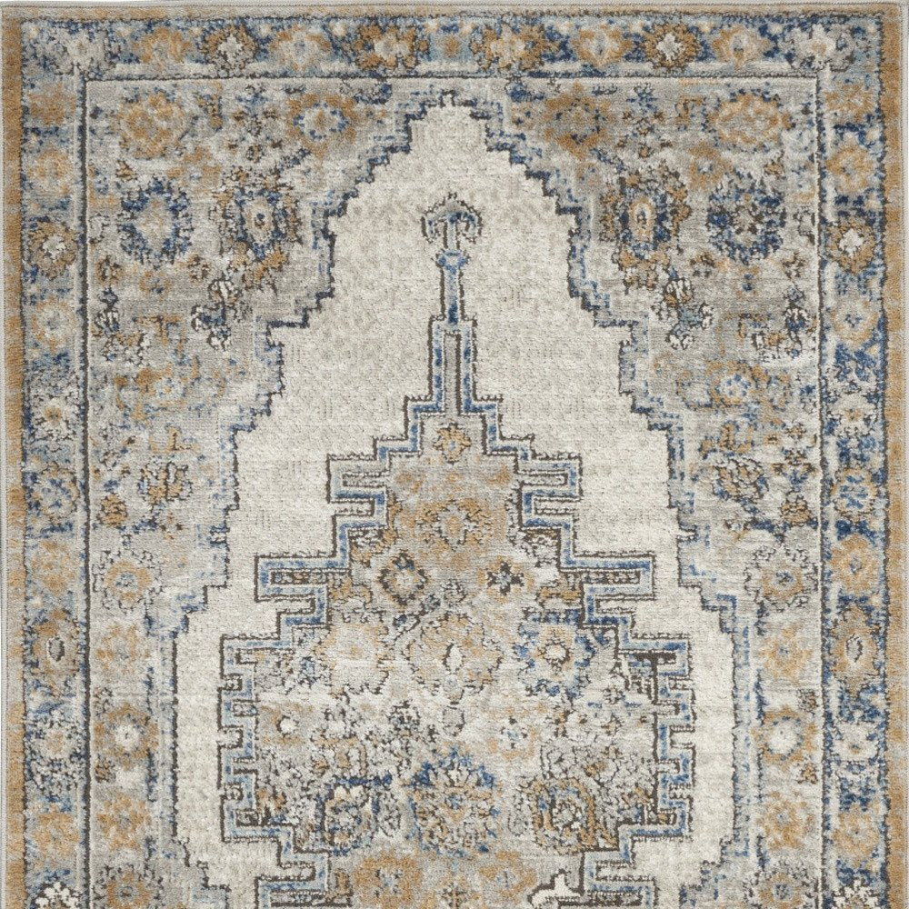 3' X 5' Grey And Light Blue Oriental Power Loom Non Skid Area Rug