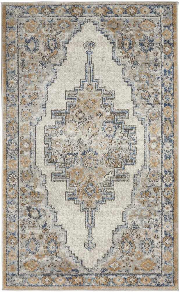 3' X 5' Grey And Light Blue Oriental Power Loom Non Skid Area Rug