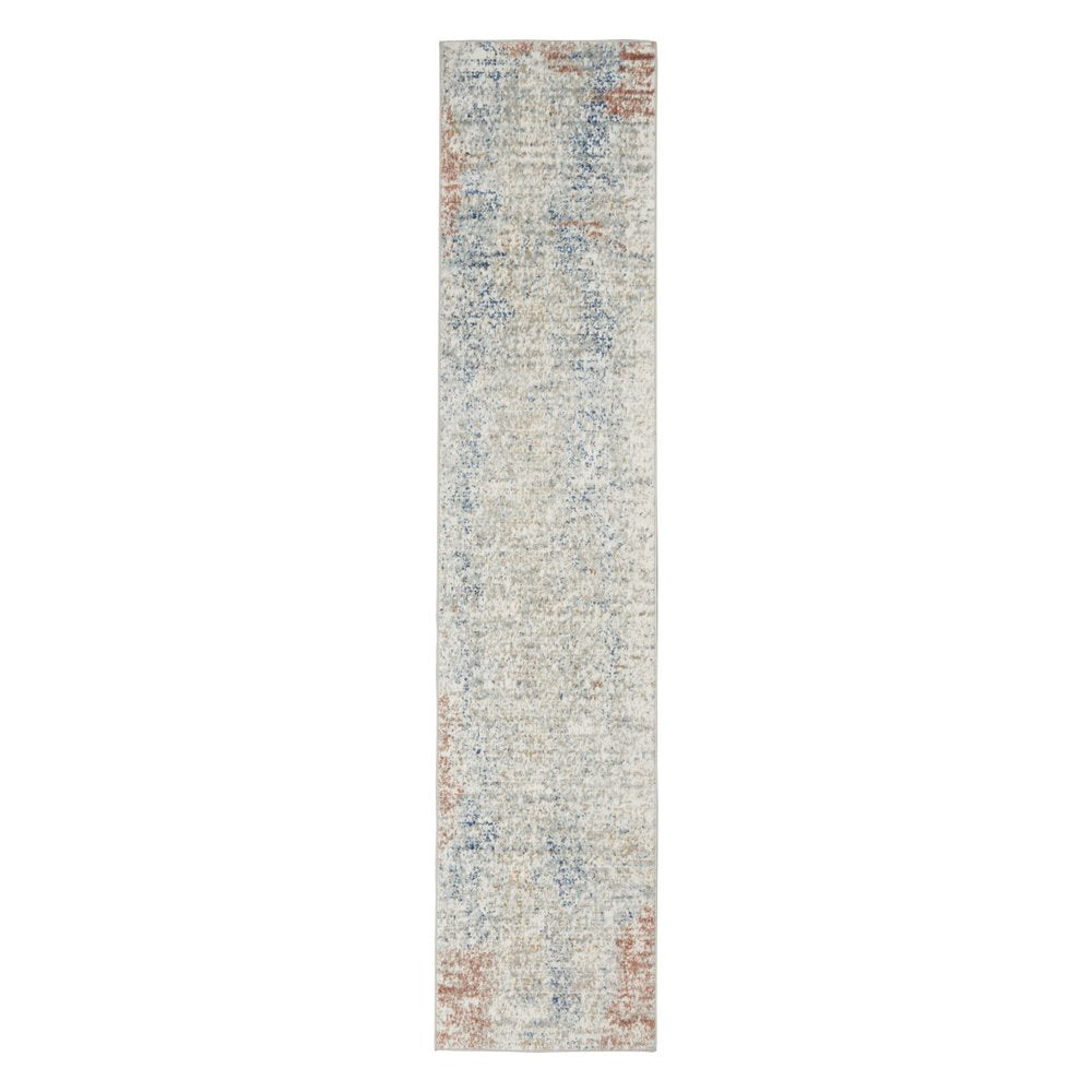 2' X 8' Ivory Abstract Power Loom Distressed Non Skid Runner Rug