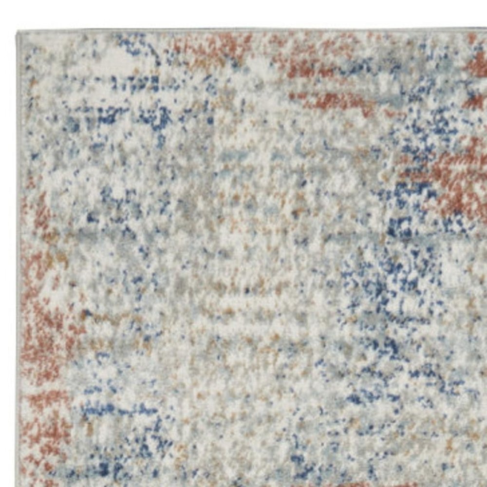 2' X 8' Ivory Abstract Power Loom Distressed Non Skid Runner Rug