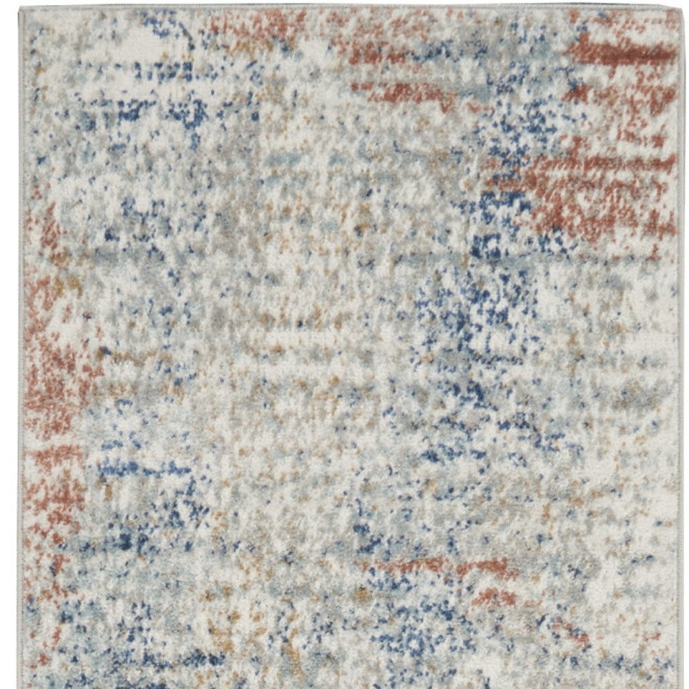 2' X 8' Ivory Abstract Power Loom Distressed Non Skid Runner Rug