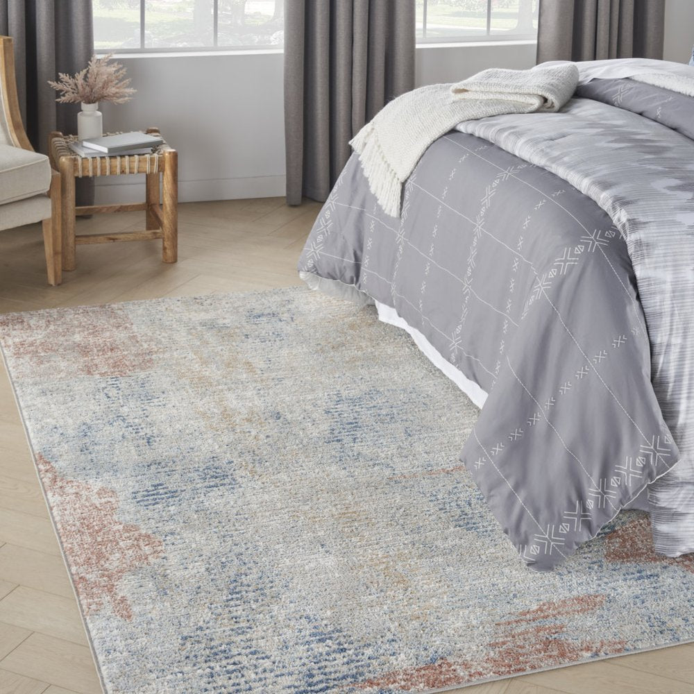 4' X 6' Ivory Abstract Power Loom Distressed Non Skid Area Rug
